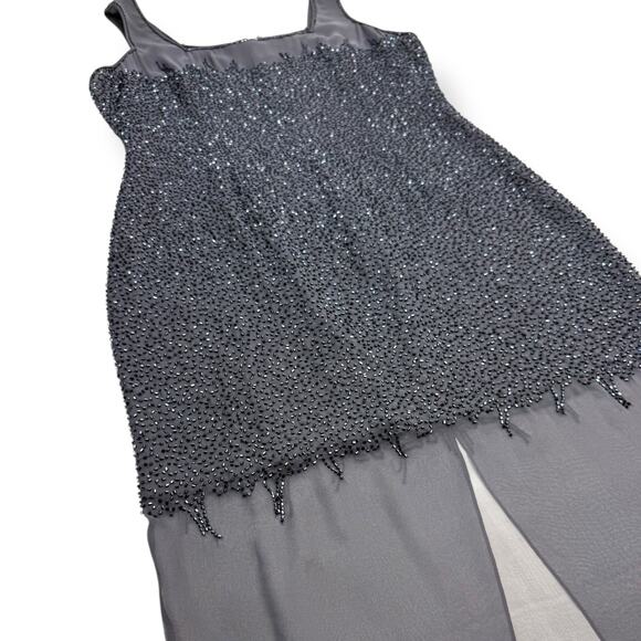 BASIX II pure silk gray beaded cocktail party dress with matching shawl SIZE 12 - Picture 2 of 16